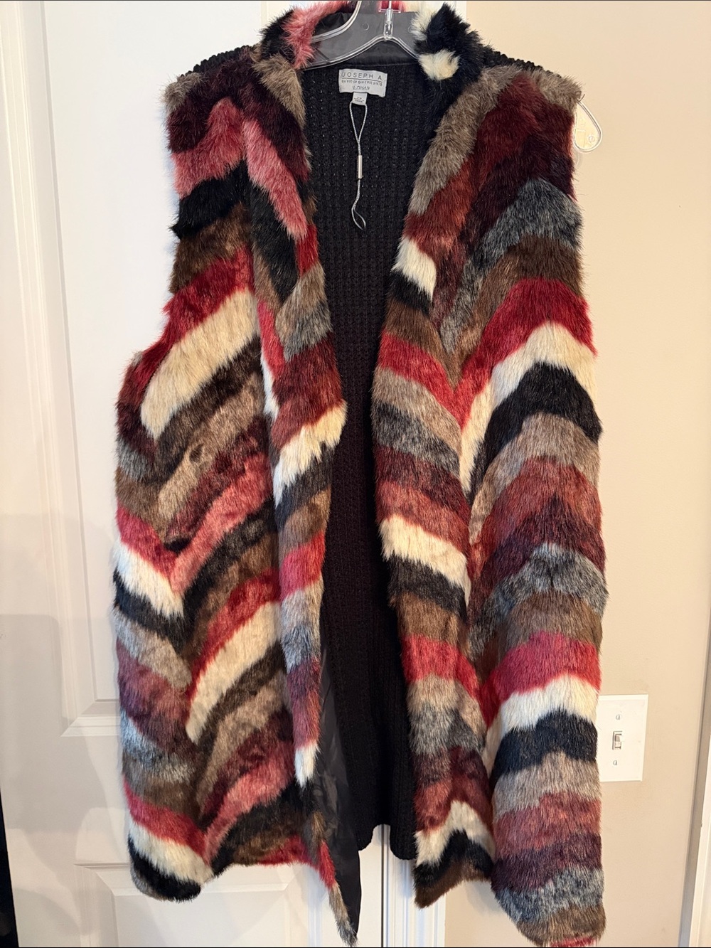 Joseph A Multicolor Faux Fur Stripe Vest - Red, Black, Cream, Brown, Gray, Pink